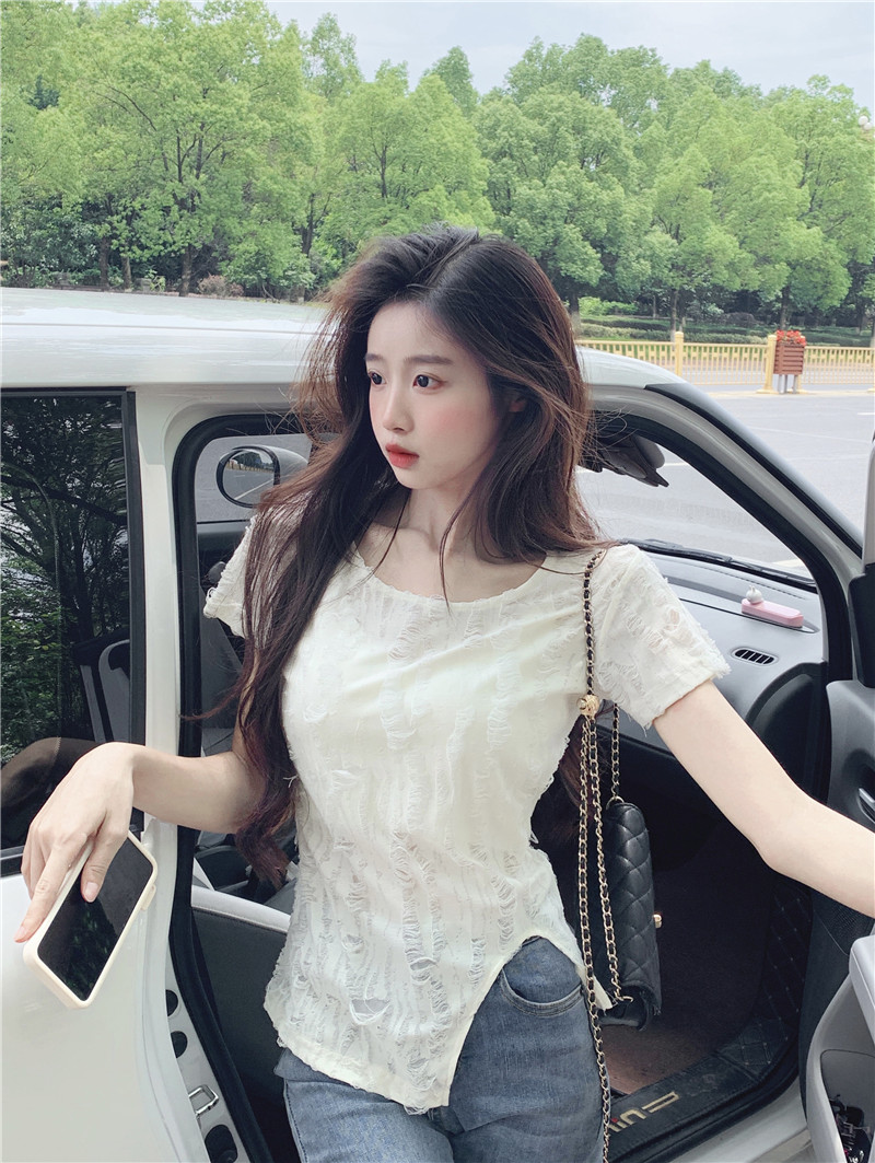 實拍~美式辣妹短袖T恤夏季設計感不規則小眾寬鬆顯瘦上衣女