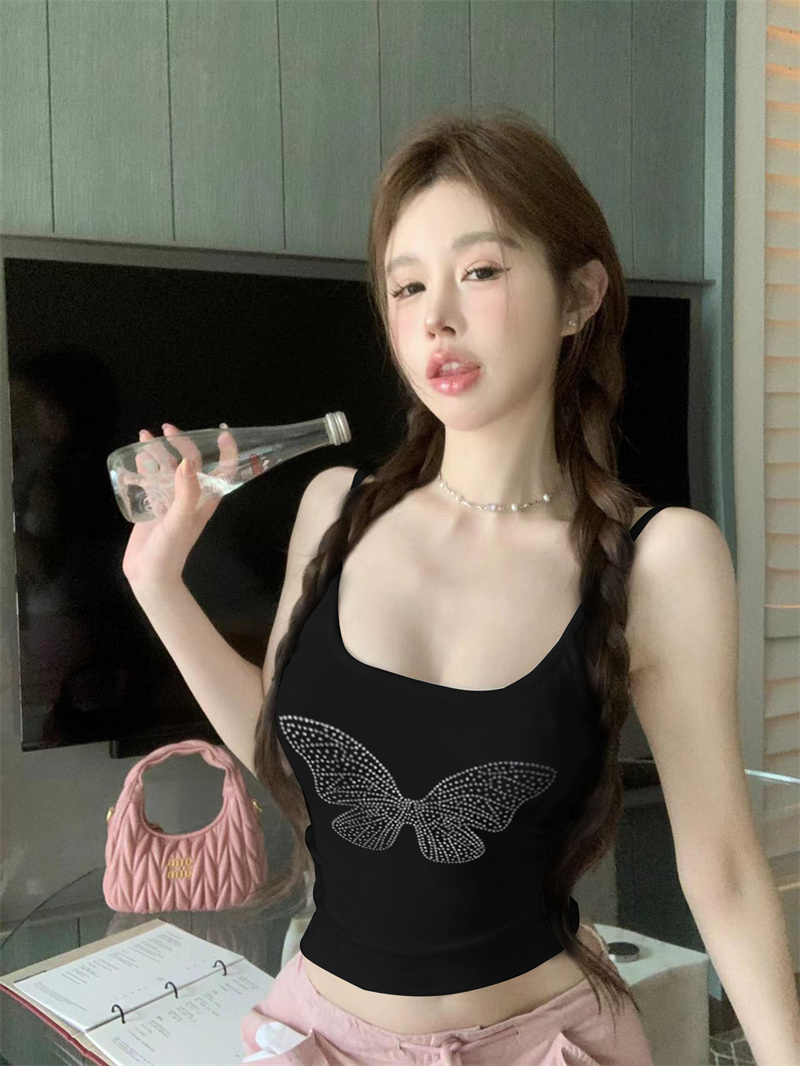 實拍  2024早春新款燙鑽蝴蝶設計感別致舒適百搭吊帶背心女