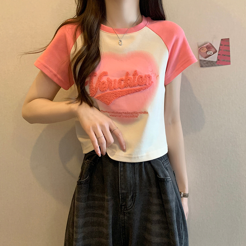 實拍 質量210克夏裝韓版寬鬆印花短款款大碼短袖T恤女