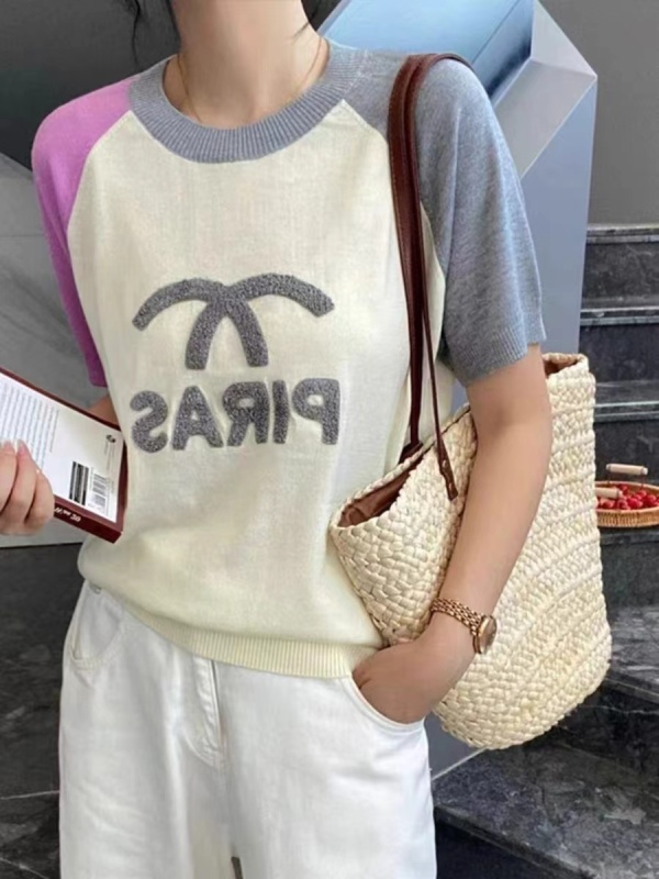 2024早春新款拼色圓領字母提花今年流行漂亮百搭毛衣針織衫上衣女
