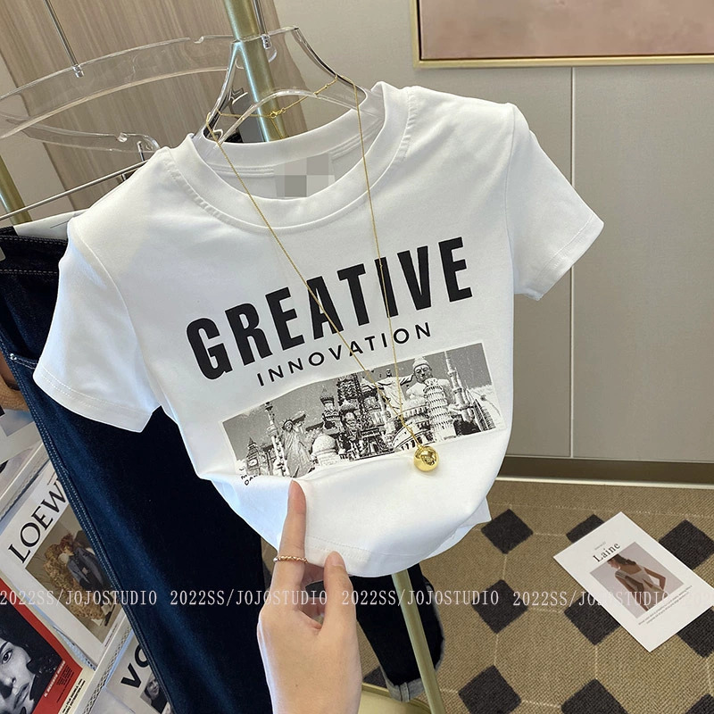 Official picture 92 cotton/8 spandex 40 count 210g pure cotton slim short T-shirt women's short sleeves