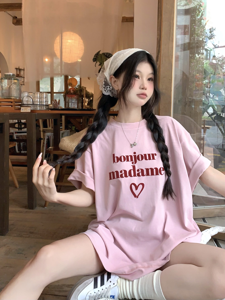 實拍 愛心字母甜妹寬鬆百搭T