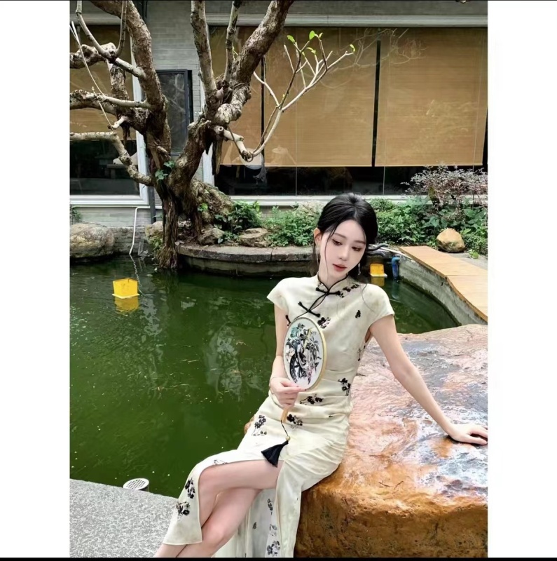寒茶行月春夏盤扣立領新中式中國風旗袍XW9026