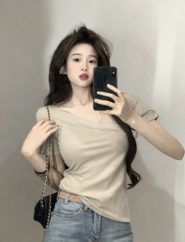 實拍~純欲風修身顯瘦短款短袖T恤女上衣