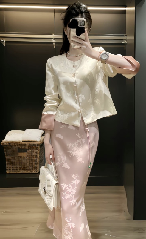 新中式國風小洋裝名媛高端氣質唐裝盤扣上衣半身裙兩件套女