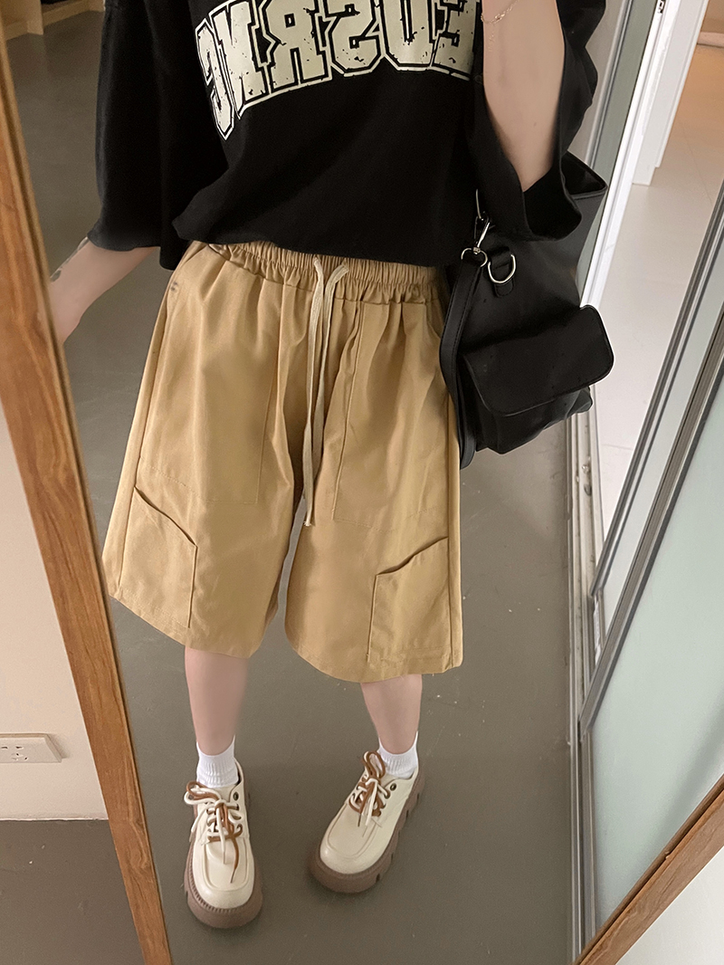 實拍 純棉斜紋  夏季工裝短褲高街寬鬆五分褲女