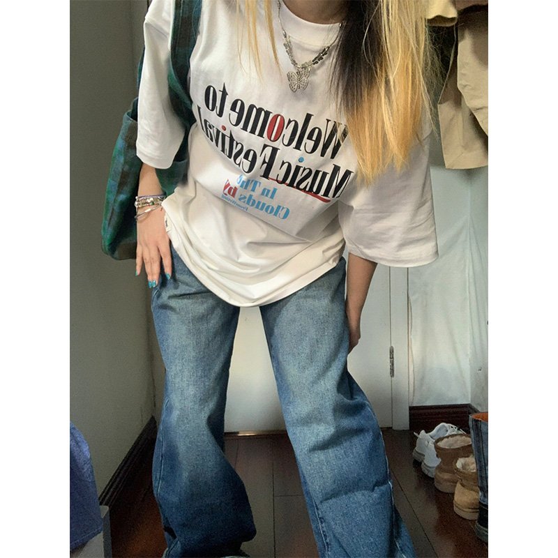官圖 重磅/精梳純棉 後包領 有縫邊 S-XXXL 夏裝短袖T恤女