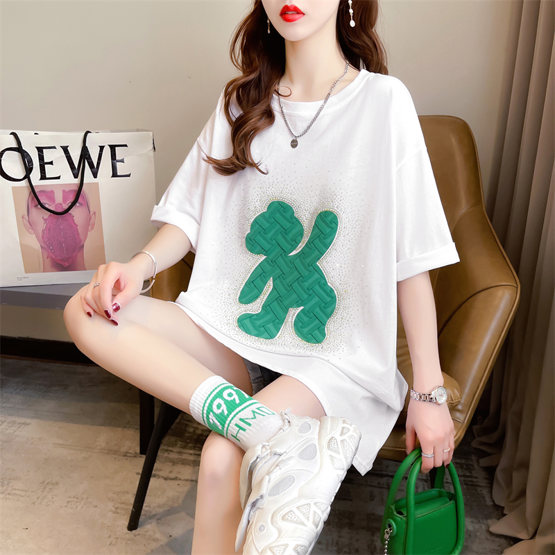 實拍 夏裝韓版潮純棉包領圓領卡通印花寬鬆大碼女裝短袖t恤女