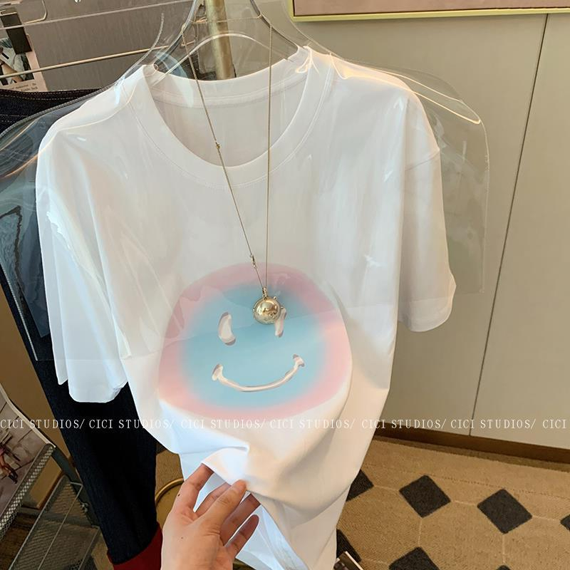 Official photo Heavy/combed cotton Back collar Seamed S-XXXL Summer short-sleeved T-shirt for women