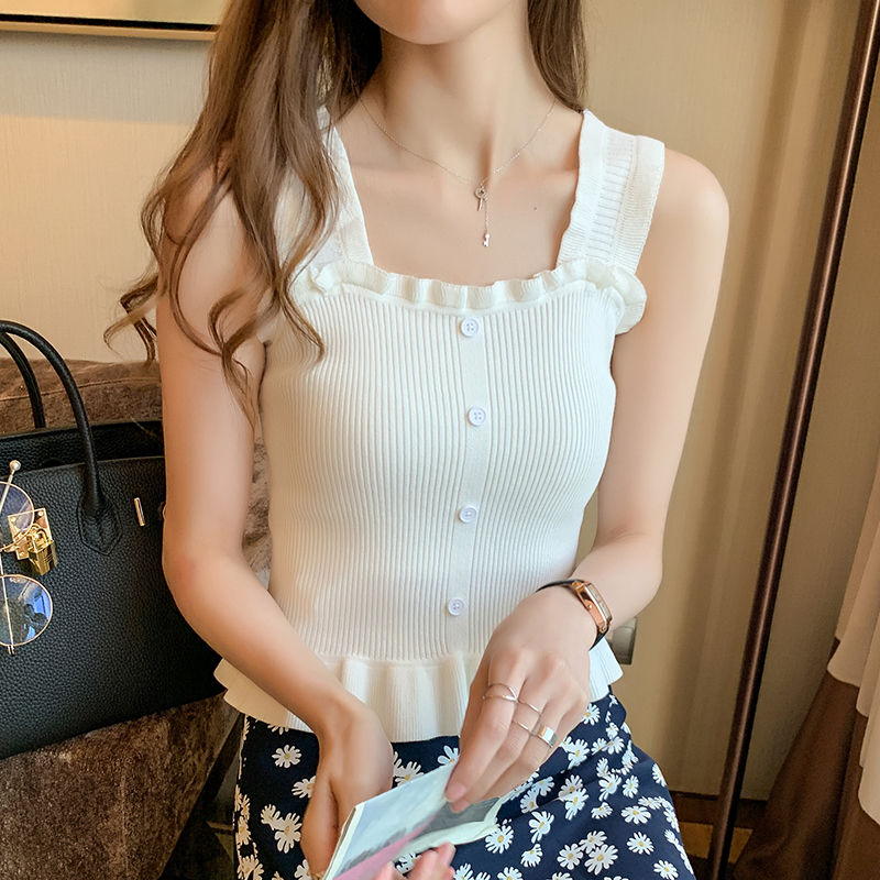 2024新款韓版新款性感女裝內搭上衣打底針織無袖吊帶背心夏