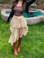 Real Shot Design Sense Small Crowd Grace Irregular Skirt Rose Flower Oblique Cutting Cake Half-Skirt Women 