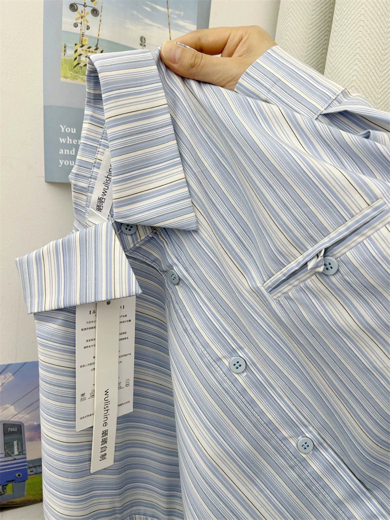 Spring fashion new long-sleeved loose top classic blue striped design outer wear women's cotton shirt