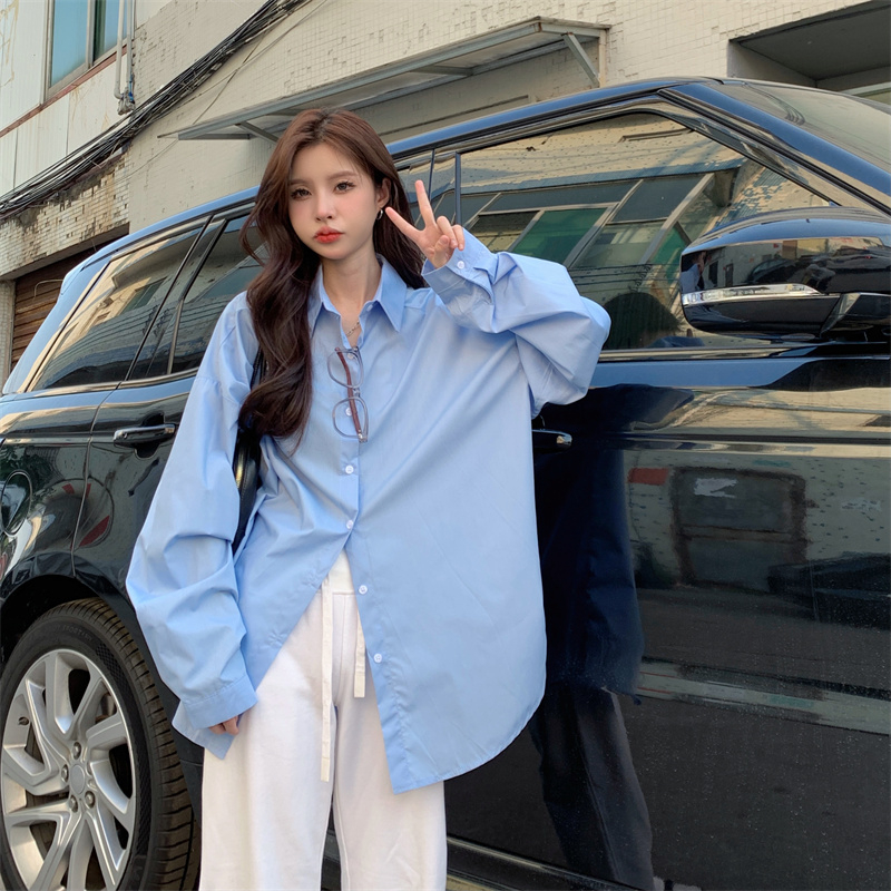 Actual shot of early spring French large size white long-sleeved backless shirt to match the height of the shirt, loose fat top, women's jacket