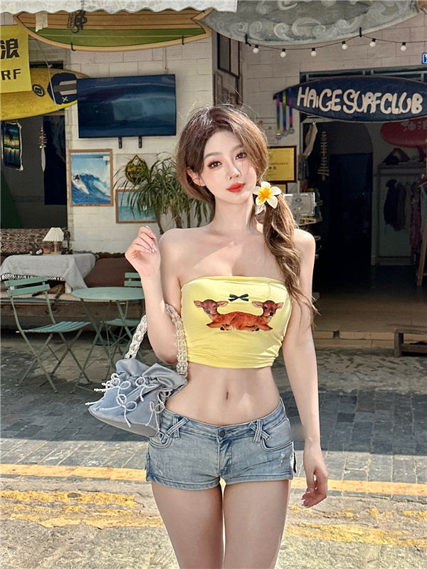 實拍甜妹芭比辣妹性感外穿修身顯瘦抹胸上衣