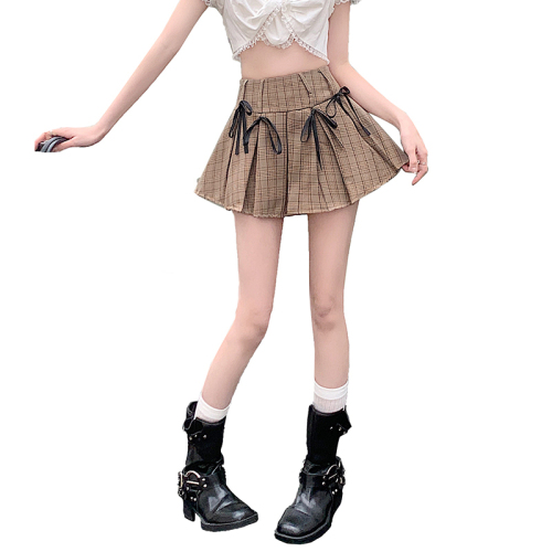 Real shot Sweet Cool Bow 2024 Spring New Versatile Plaid Skirt Slimming JK Skirt