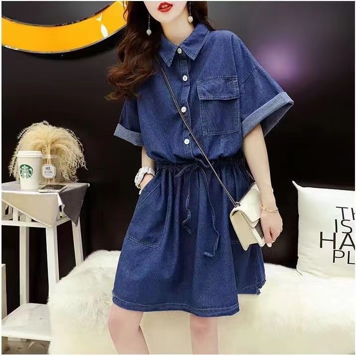 夏裝新款大碼女裝胖MM韓國慵懶洋氣減齡翻領寬鬆連衣裙S-5XL200斤
