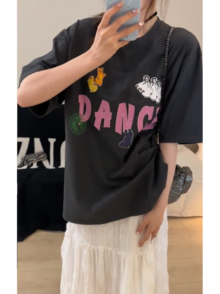 官圖 重磅/精梳純棉 後包領 有縫邊 S-XXXL 夏裝短袖T恤女
