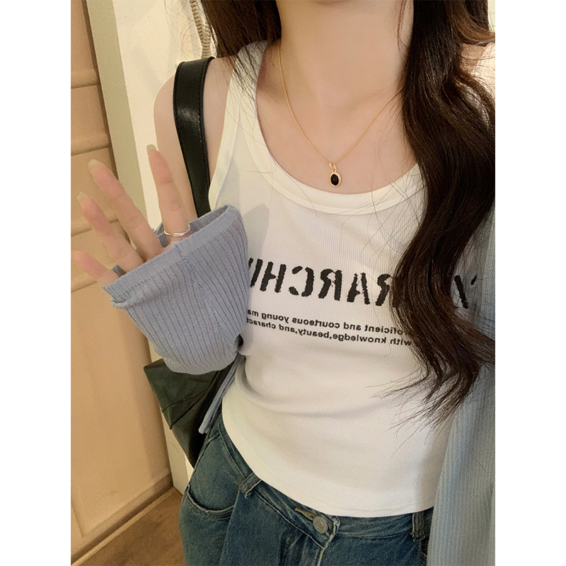 實拍螺紋吊帶小背心女春夏u領美式復古無袖外穿百搭打底上衣