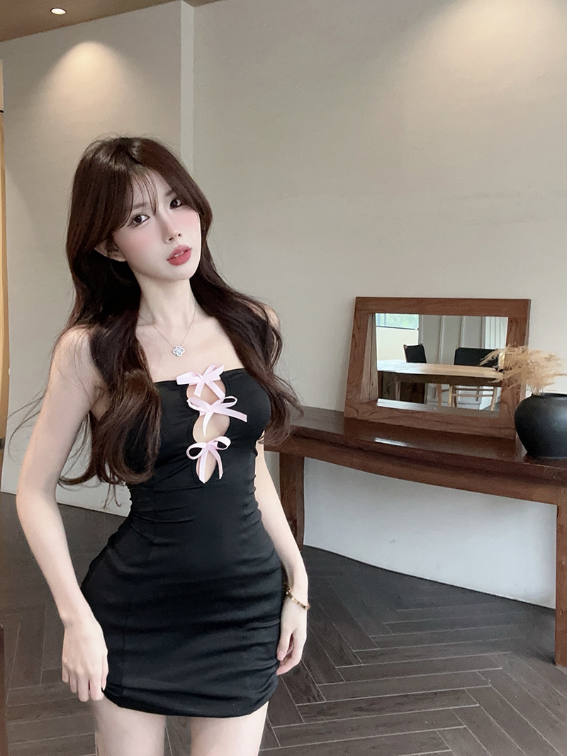 實拍！性感辣妹蝴蝶結可愛甜美性感修身包臀連衣裙2428