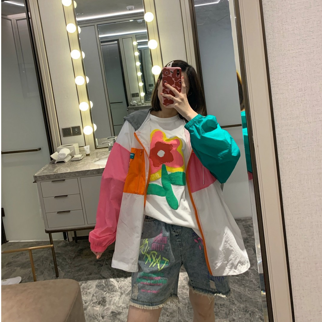 2024新春拼接新款防曬衣女新款韓系春夏薄款外套寬鬆休閒外搭潮