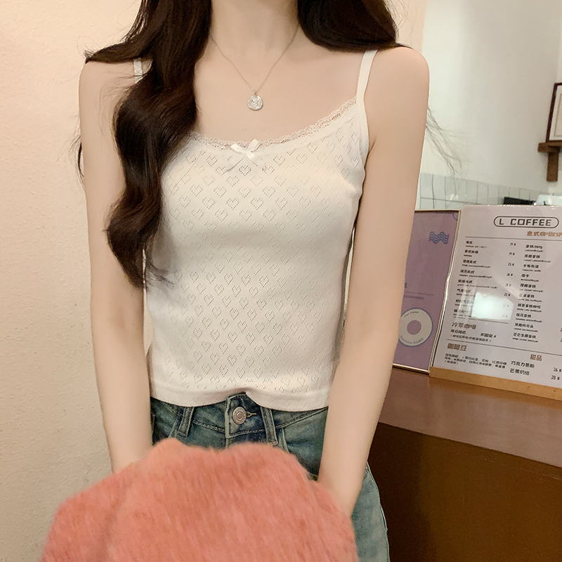 Real shot of lace sling white vest summer new sweet and sexy slimming bm top for small people