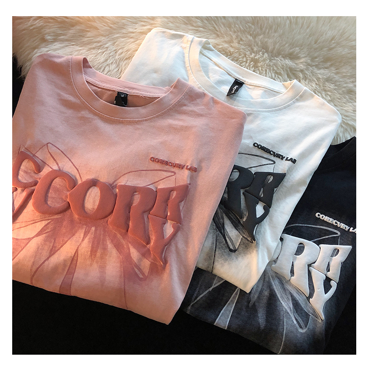 Threaded 250g drawstring belly-covering short top, short-sleeved T-shirt for women in summer, Korean design, slim and slim
