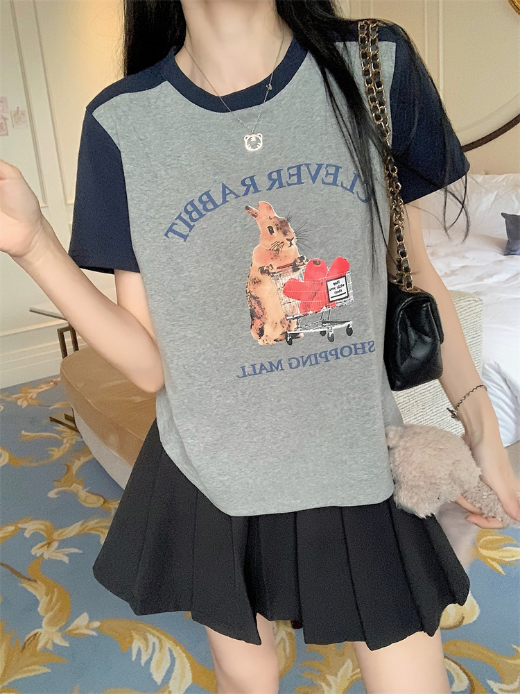 大碼美式復古T恤女夏季印花圓領打底衫百搭短袖上衣ins潮