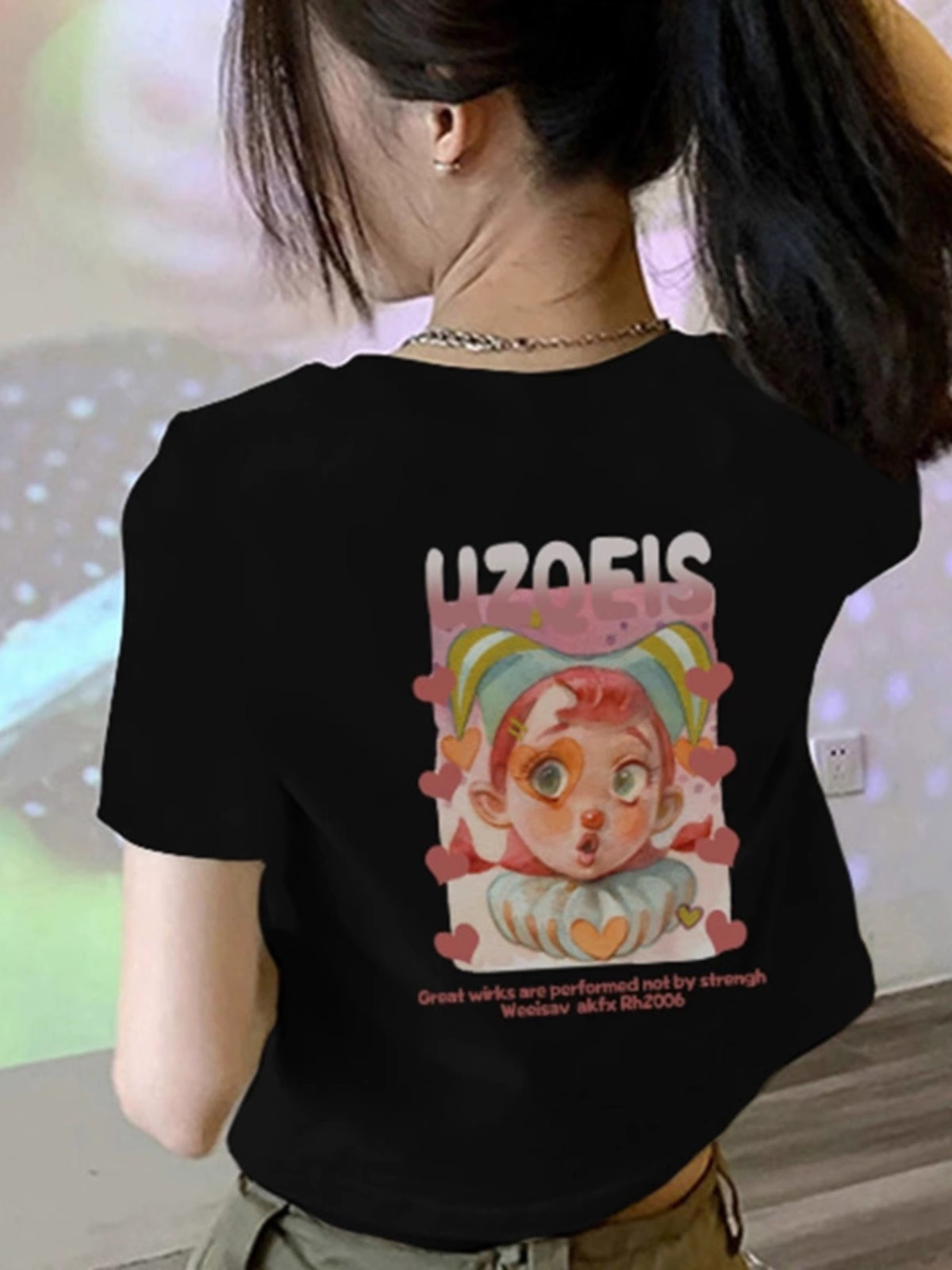 高質量純棉220克精梳緊密手感好印花修身辣妹寬鬆短款t恤女