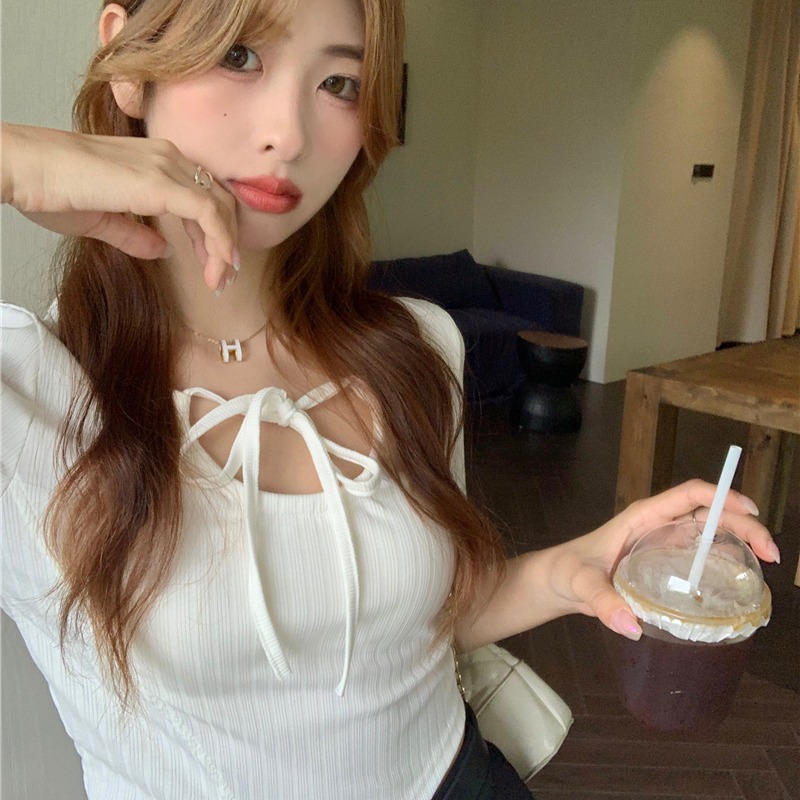 Fashionable hot girl short T-shirt women's spring 2024 new slim drawstring irregular design short-sleeved top trendy
