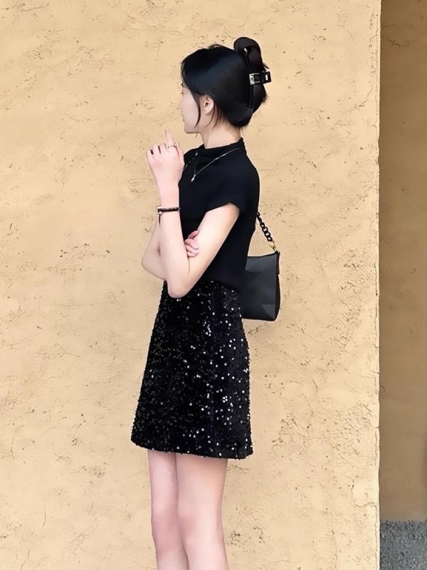 套裝女夏裝小個子穿搭一整套時尚炸街港風氣質半身裙兩件套7025