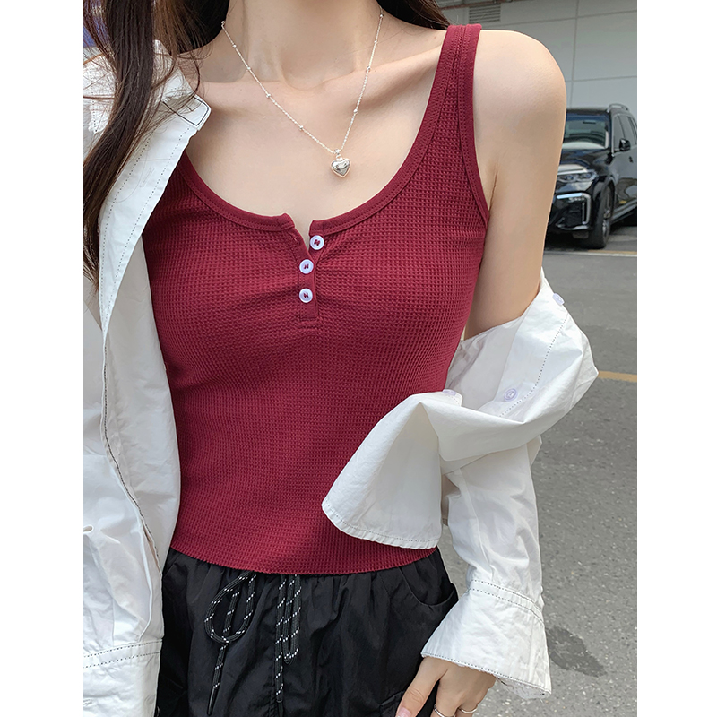 實拍酒紅色夏季吊帶小背心內搭打底外穿露骨甜辣妹短款上衣