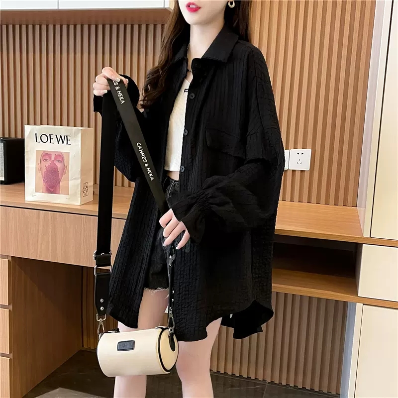 | 官圖 | 夏季寬鬆POLO領百搭薄款開衫防曬服外套襯衫女潮