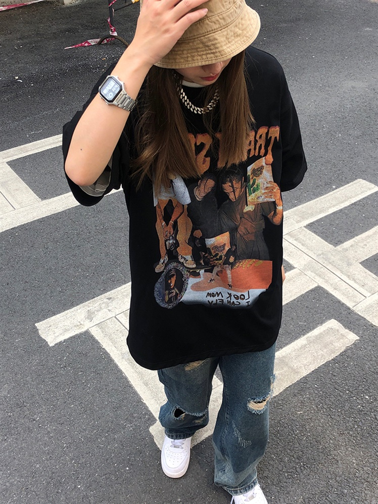 短袖t恤女2024新款夏季設計感寬鬆美式復古小眾高街半袖上衣ins潮