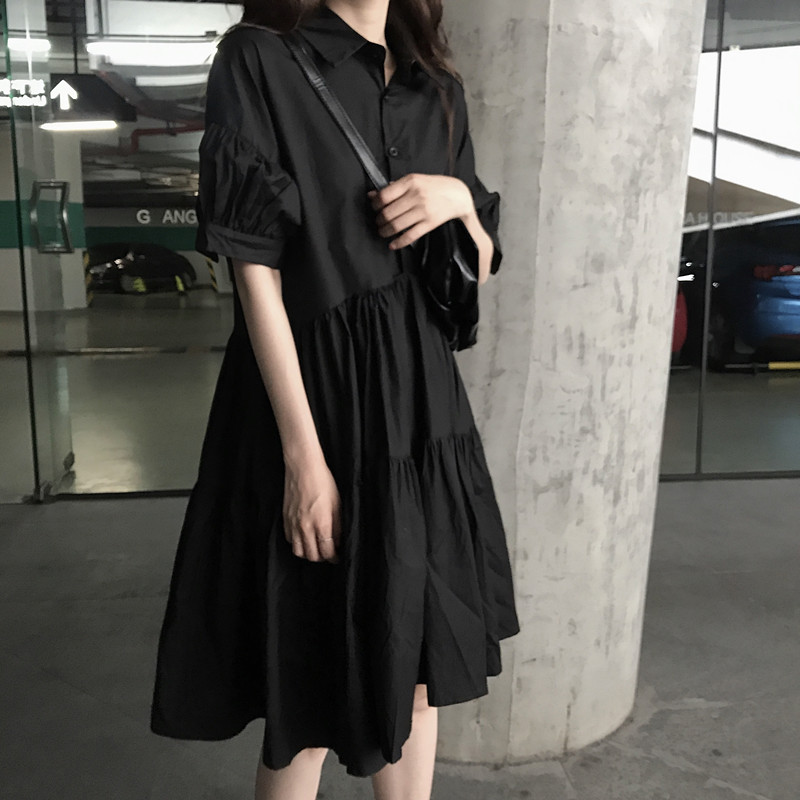 2024夏季新款洋氣復古小黑裙大碼胖妹妹遮肚顯瘦連衣裙M-4XL200斤