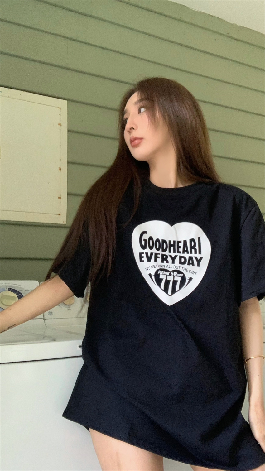 Large size short-sleeved T-shirt for women summer Korean style chic chic love letter medium long loose casual ins trendy top