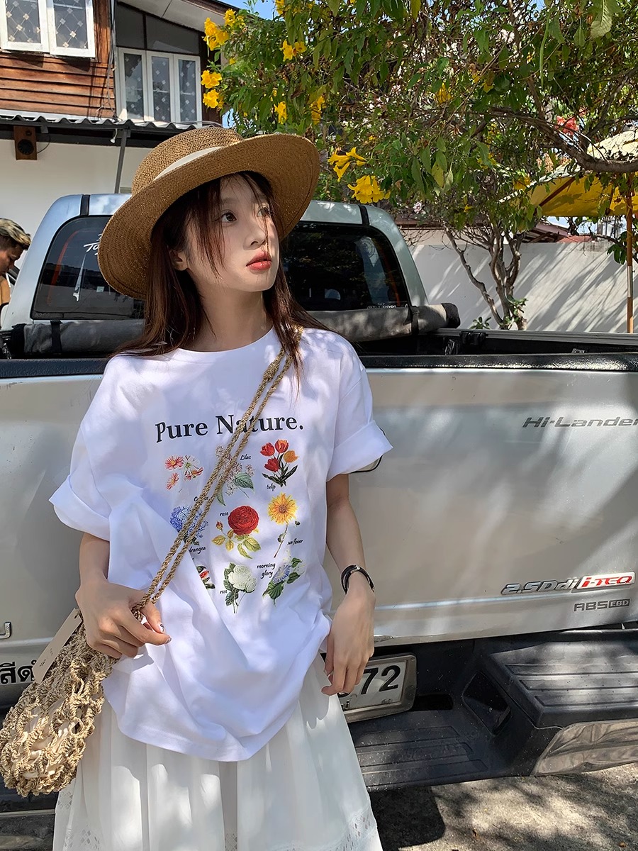Official picture 220g/combed cotton back collar with seamed edge S-XXXL summer short-sleeved T-shirt for women