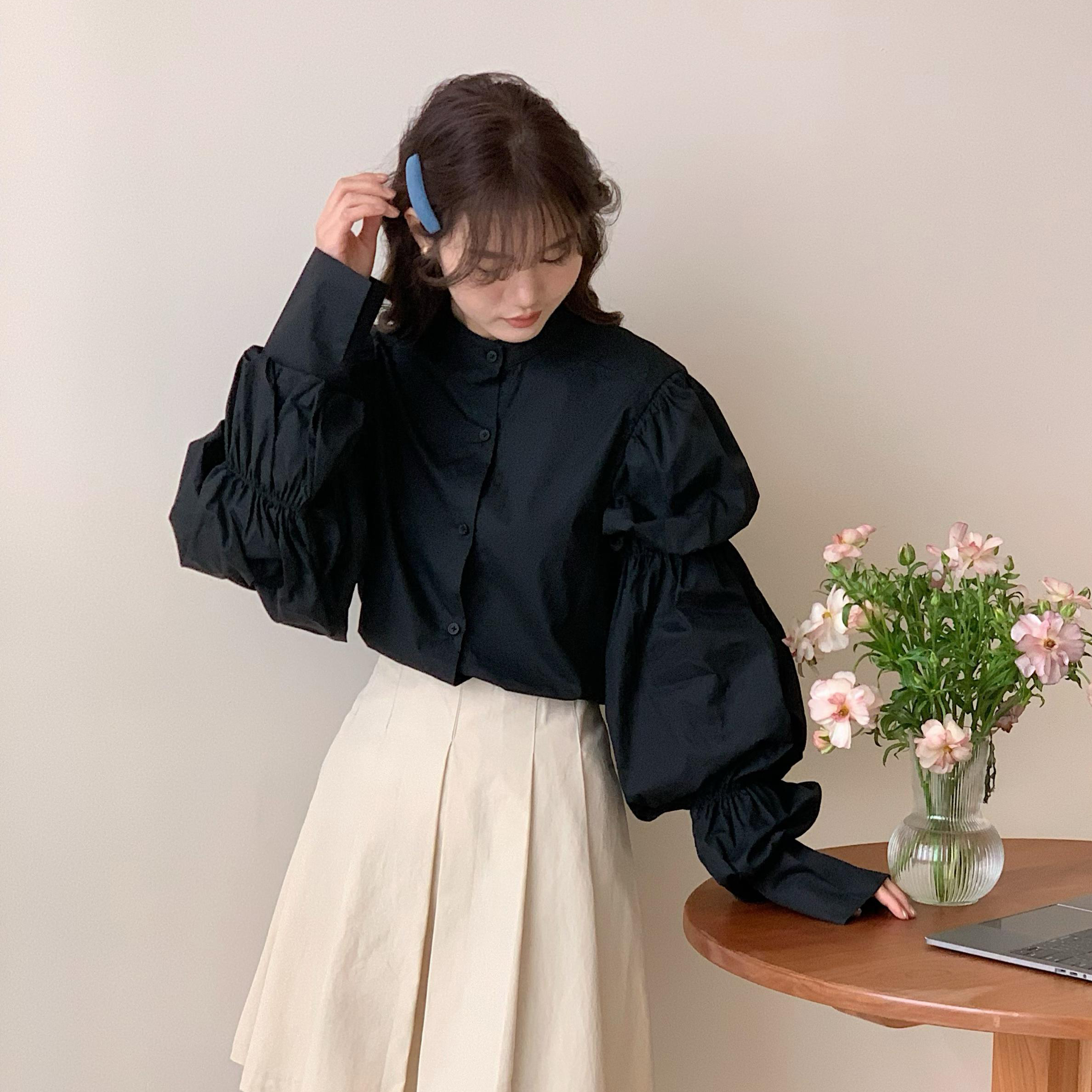實拍#簡約 泡泡袖 小立領 氣質 小襯衣