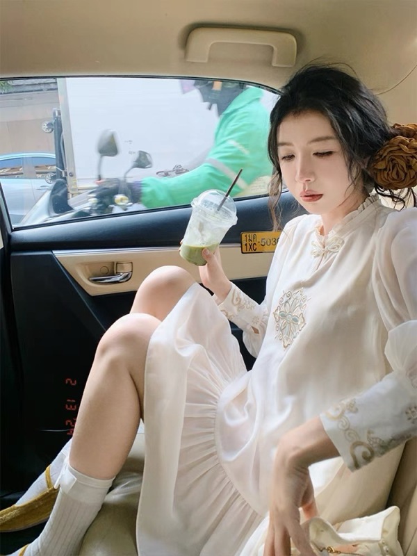 漁小平 小青柑 醋酸刺繡中式女裝中國風襯衣上衣獨特連衣裙超好看