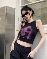 Real shot of American-style vest for women, new summer style, slimming, waist-revealing short top for hot girls