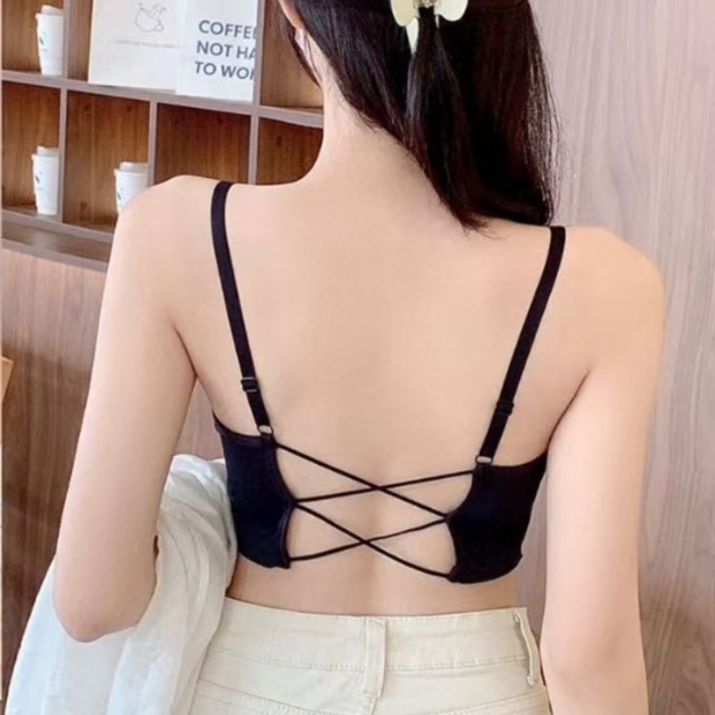 ~固定乳膠墊交叉美背吊帶內衣裹胸外穿打底冰絲背心女