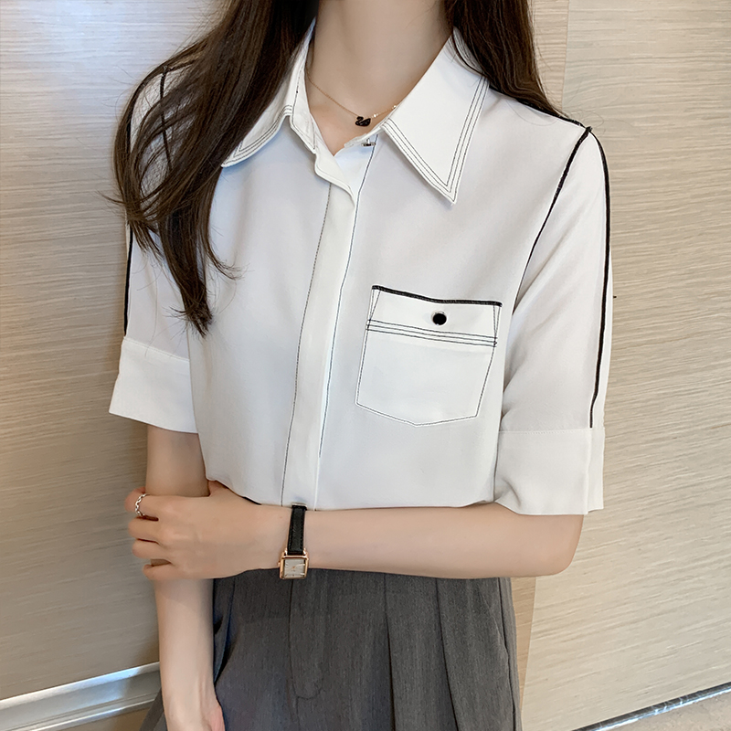 白色雪紡衫女設計感小眾2024夏季新款襯衫百搭洋氣小衫上衣