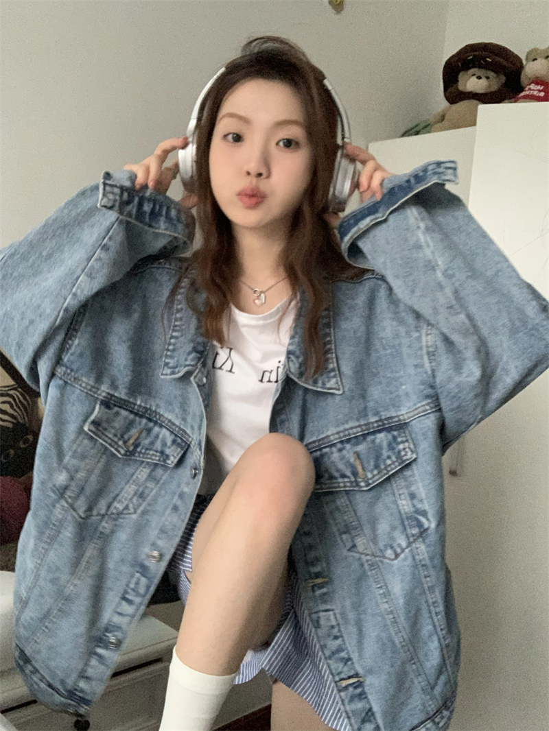 實拍 韓系早春百搭oversize寬鬆牛仔外套