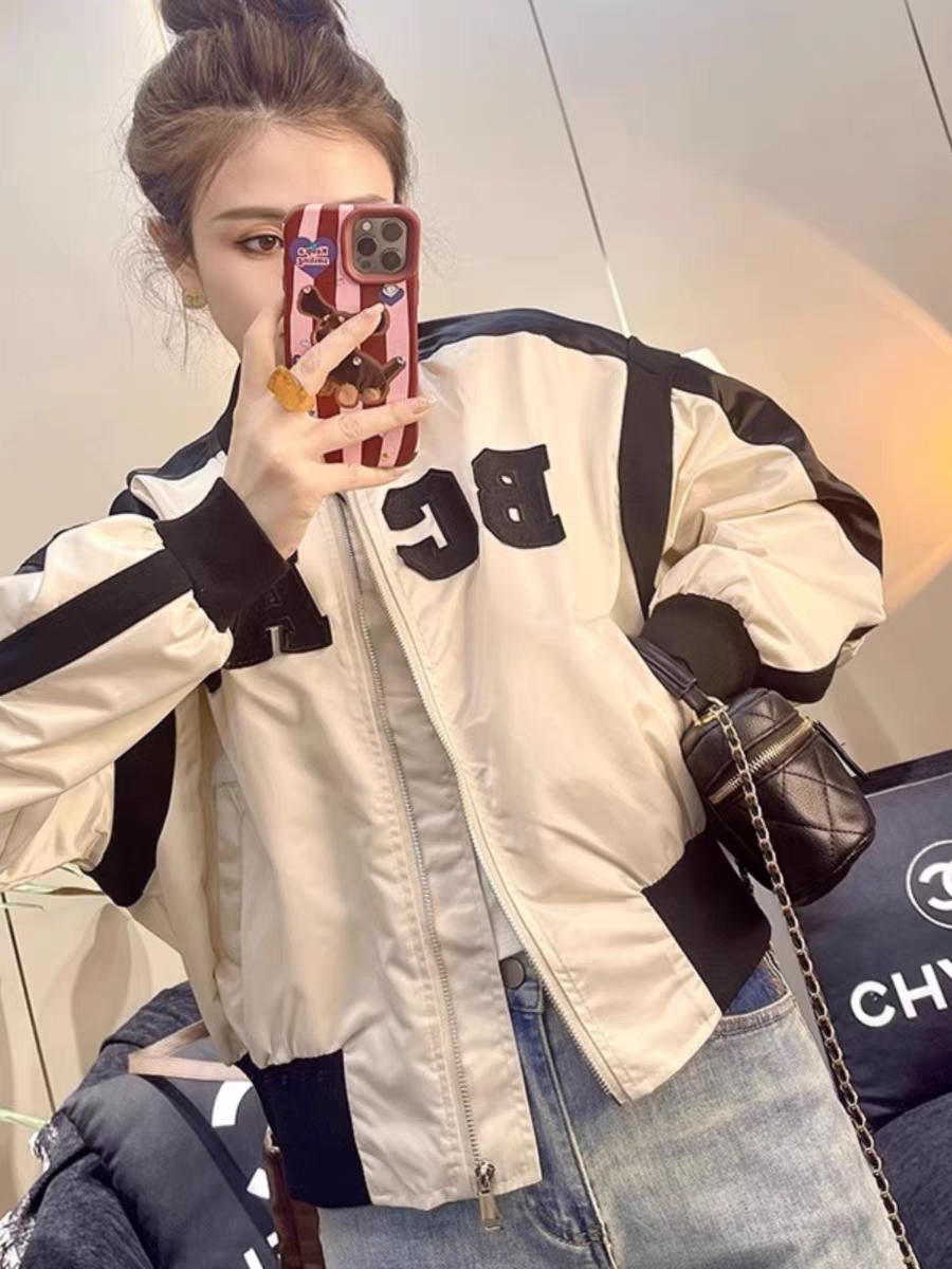美式復古短款外套寬鬆夾克上衣女2024春季新款高級感撞色棒球服潮