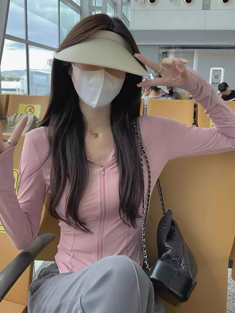 白水女 upf50+防曬服女夏薄款透氣防紫外線修身顯瘦短款連帽上衣