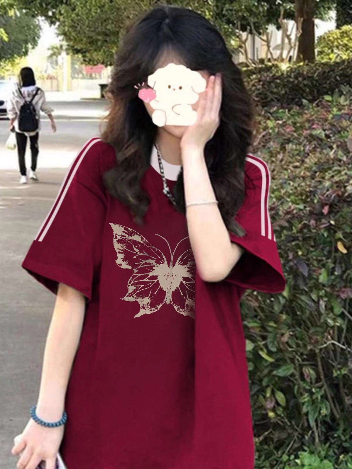 官圖  220克100%棉三條槓 2024年新款夏裝短袖T恤女