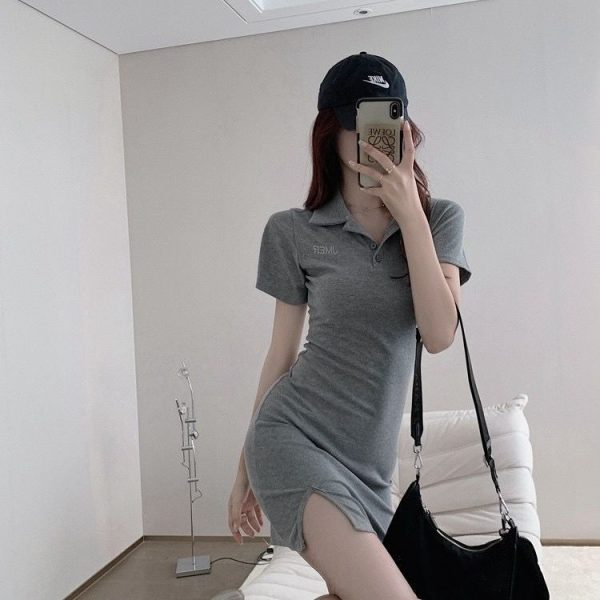 性感辣妹連衣裙短袖純欲風裙子polo領高級感名媛穿搭包臀打底短…