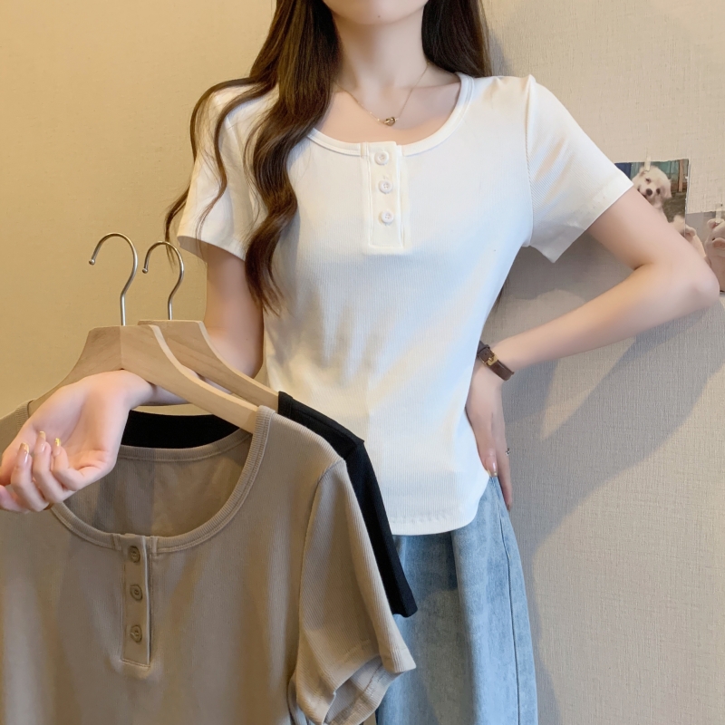 Actual shot of 40 count pure cotton 2024 summer 3 New Zealand niche design short-sleeved T-shirt for women
