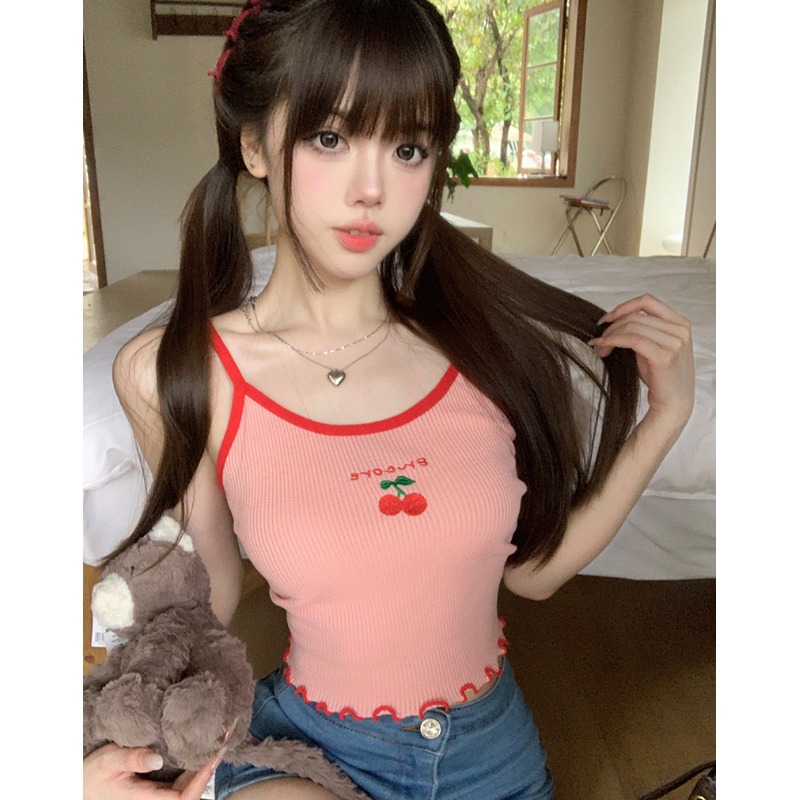 Pure desire ear-edge knitted sleeveless vest suspender girl summer hot girl outer wear small French sweet and spicy style top