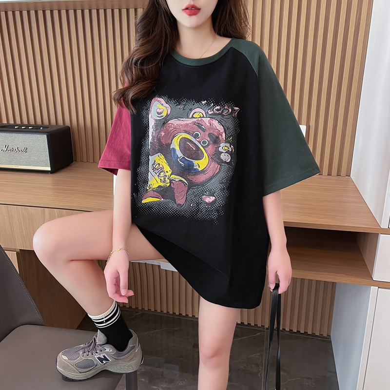 | 實拍 | 純棉 200克 | 後包領 | 中長款撞色圓領短袖T恤女