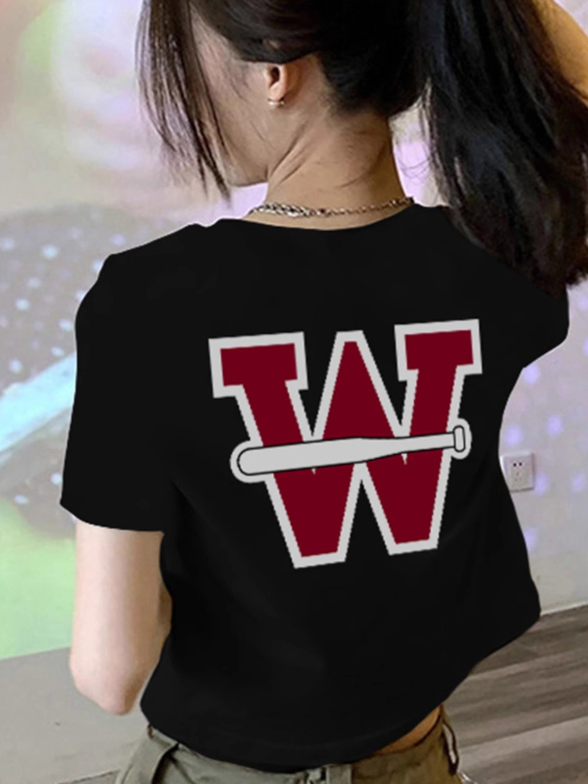 高質量純棉220克精梳緊密手感好印花修身辣妹寬鬆短款t恤女
